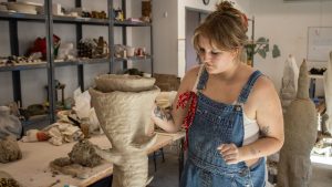 Student works in ceramics studio