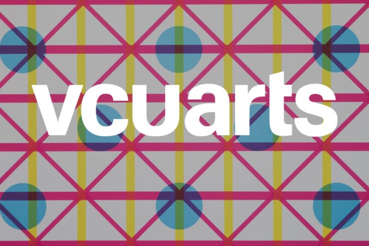 Decorative image behind a white vcuarts logo