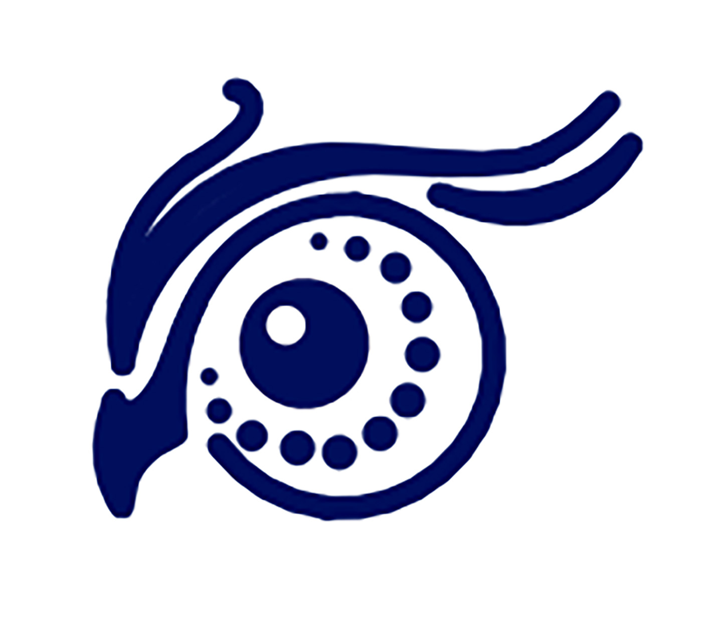 A navy blue logo of the profile of an owl's head