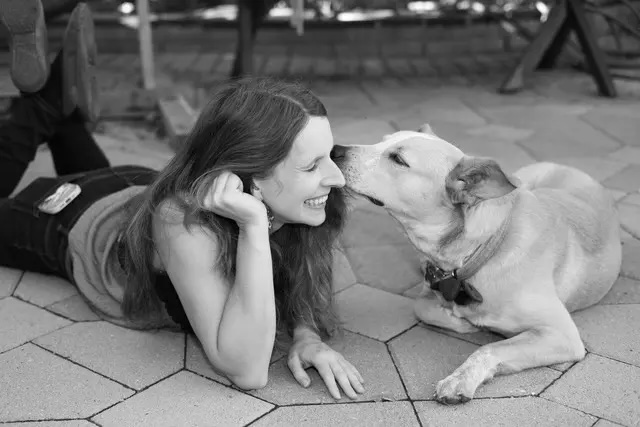 Alex Coyle with her rescue dog
