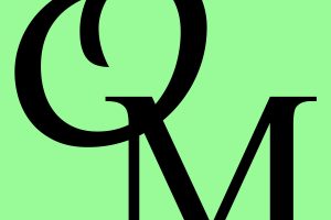 black text on green background reading "O M"